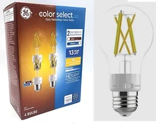 GE Color Select 1 Box=4 Glass Light Bulbs Dimmable HD 1600 Lumens 100W uses 13W