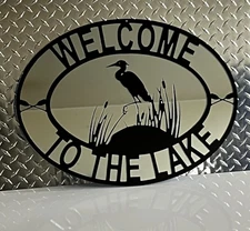Custom Welcome to the Lake Metal Sign With Mirror Back Art 24"x17"