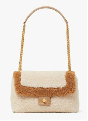 Kate Spade Evelyn Ivory Brown Faux Shearling Small Shoulder 