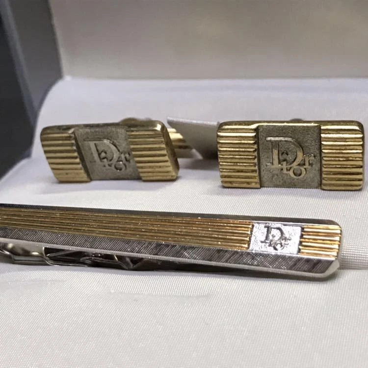 Dior boutons de manchette cravate épingle clip fermoir attache cravate bar set argent or bijoux homme