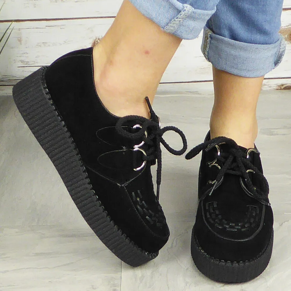 Ladies Creepers Trainers Womens Platform Goth Punk Pumps Lace Up Flat Shoes  Size | Ebay