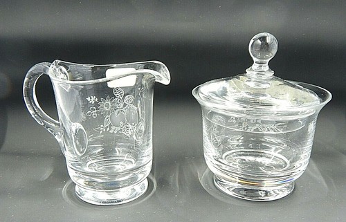 Denby Fine Crystal Etched Sugar and Creamer Fall Apples Sunflower Acorns - Picture 3 of 12