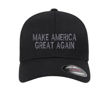 MAGA Make America Great Again Black Flexfit Hat Dark Grey Embroidery