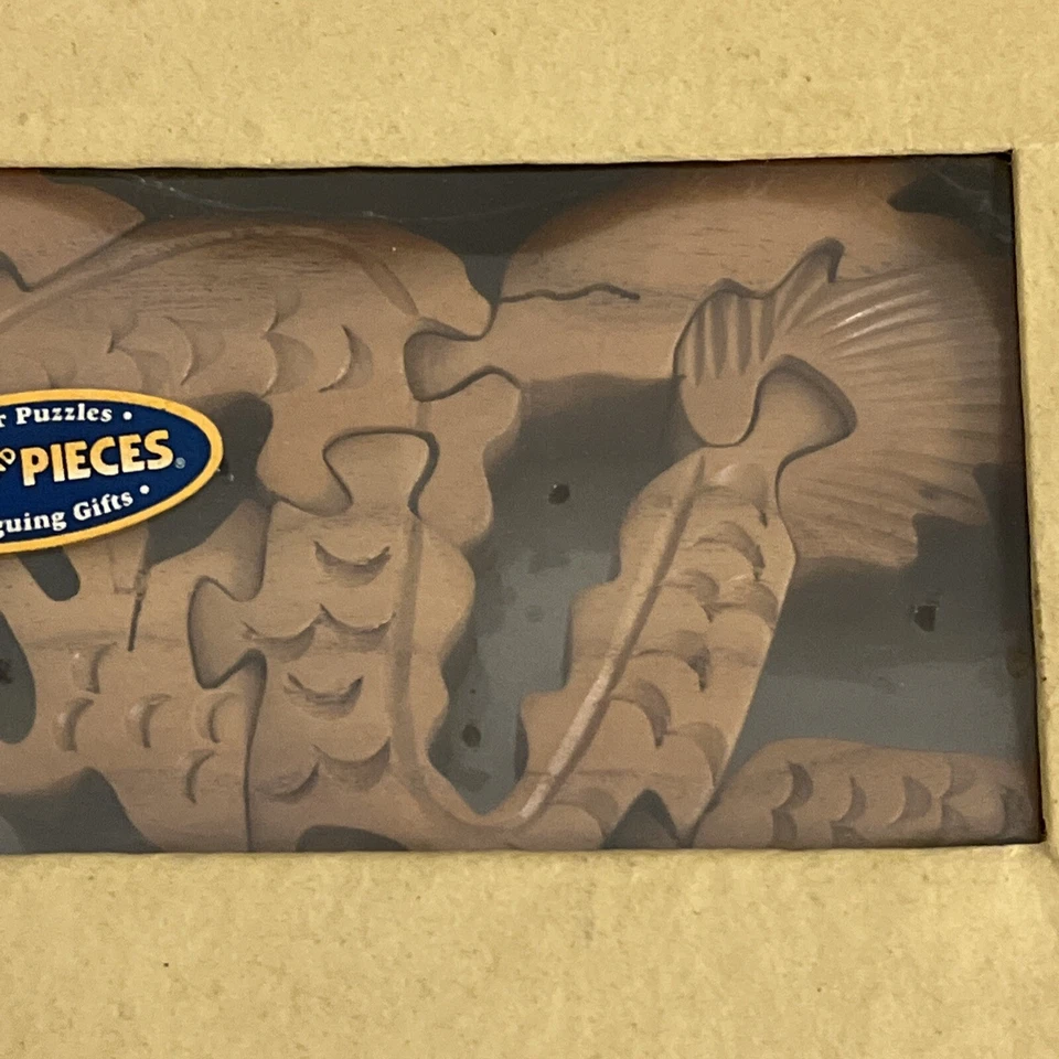 Rompecabezas de madera doble dragón asiático tallado NUEVO sellado en caja Foto 4 de 4