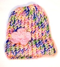 Baby Girl Colorful Pink Handmade Knitted Winter Hat Warm Outerwear C14-1967