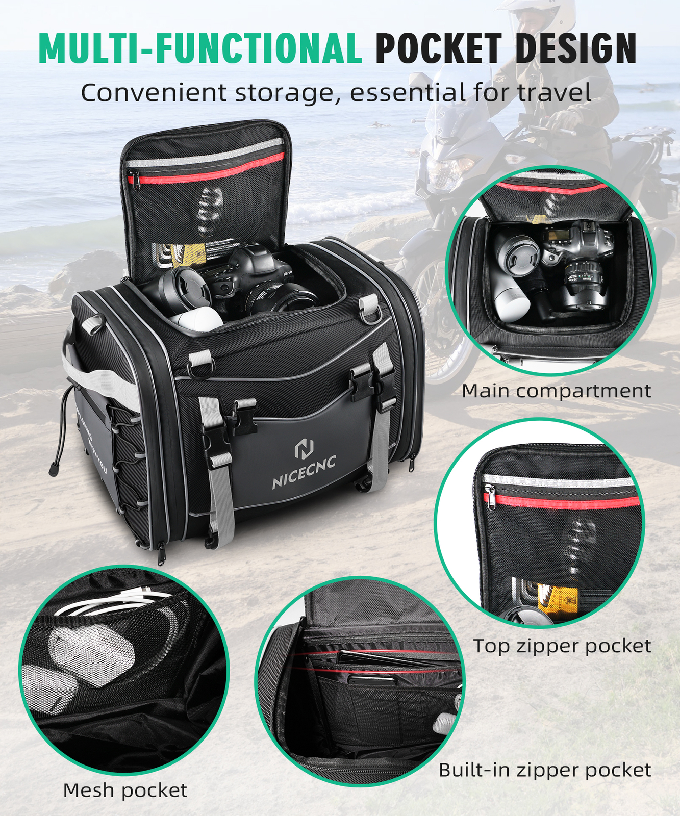 Trunk Luggage Tail Bag Rear Rack Pack Backrest For Adventure Touring ...