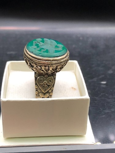 Unico Argento Misto Vecchio Vintage Bellissimo Agata Verde Intaglio King 8US RaroS392 - Foto 5 di 11