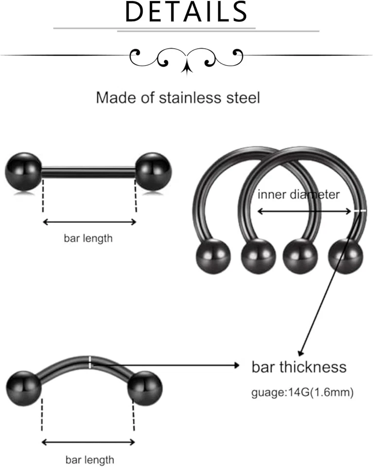 Anillo de pezón para hombre Joyería puente de nariz 14G Anillos de lengua Anillo de cejas Pastel de pezón Foto 2 de 4