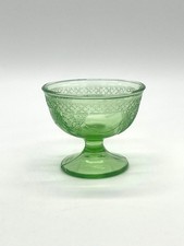 Vintage Federal Green Uranium Glass "Georgian" Lovebirds Dessert Cup, Champage