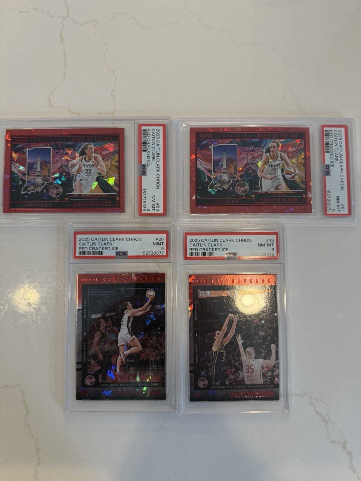 PSA Lot🔥 2025 Panini Caitlin Clark  Chronicled Red Cracked Ice Fever 4 Cards