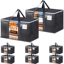8 Pack 125L Grey Extra Large Moving Bags with PVC Window Zippers Totes