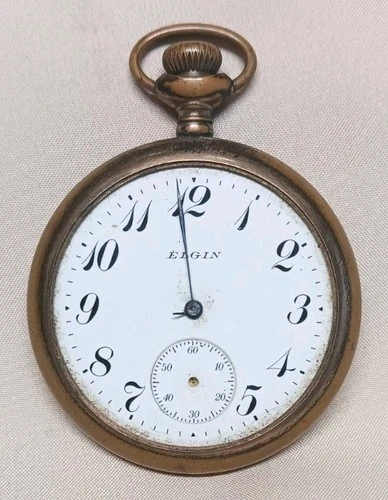 Antique  Elgin 7 jewel Pocket Watch Gold Filled - Missing Parts Not Working