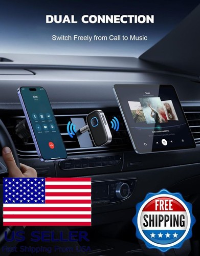 Bluetooth Empfänger für Auto, 3,5mm AUX Adapter, Noise Cancelling, 16H Akku - Bild 5 von 7