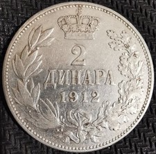 Serbia 1912 2 Dinara Silver 0.835 High Grade