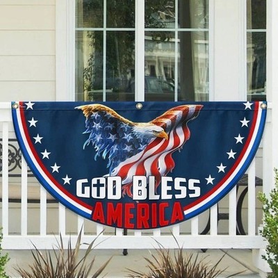 Eagle God Bless America Non-Pleated Semicircle Fan Fence Flag