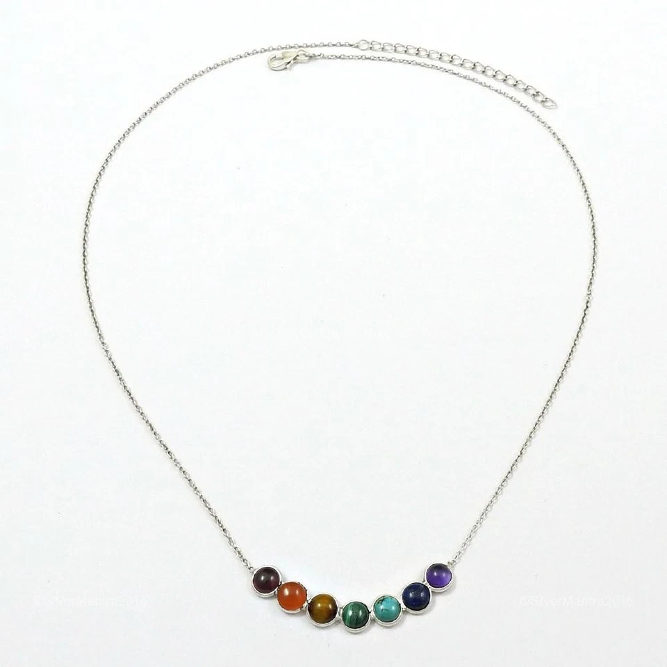 Collana In Argento Sterling 925 Con Occhio Di Tigre Per Regalo Di Natale Chakra - Immagine 3 di 4