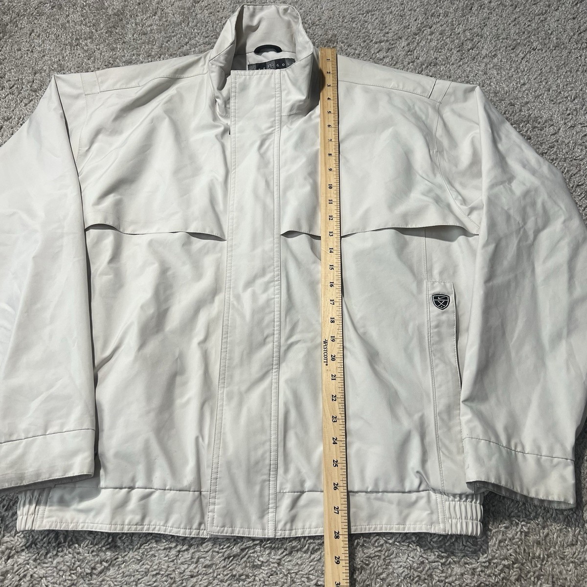 VINTAGE Nike Golf Jacket Mens L Cream Storm-FIT Windbreaker Full