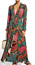 Farm Rio Long V Neck Jewel Tone Side Zip Medium
