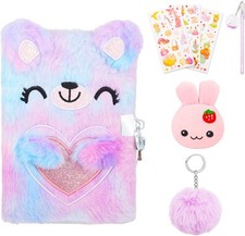 RosewineC Secret Diary with Lock for Girls, Plush Notebook and Pen Set for 6