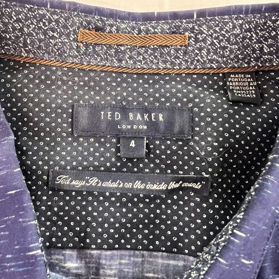 Ted Baker Para Hombres Manga Larga Con Botones Azul Geométrico Talla UK 4 US Grande Foto 3 de 4
