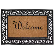 Welcome Brown 24 In. W X 36 In. L Rubber Moulded Brush Coir Door Mat with Scroll