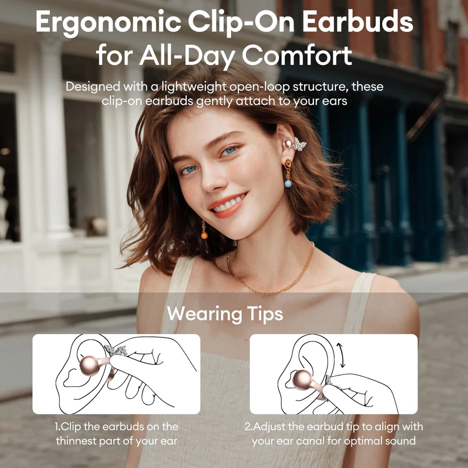 Bling Open Ear Clip On Earbuds with LED Display & Crystal Butterfly Earrings,... - Image 3 of 4