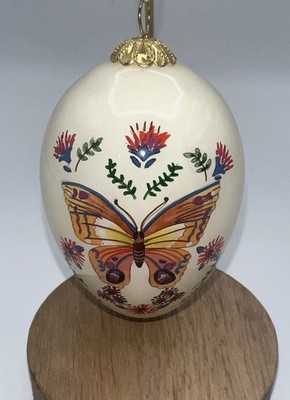 World Market Blue Li Bien Ivory Butterfly 2025 Glass Egg Ornament Easter Spring