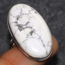Howlite 925 Silver Plated Gemstone Handmade Ring US 9 Well Made Gift JW