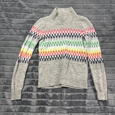Loft Womens XS Grey Rainbow Checkered Mock Neck Fair Isle Wool Blend Sweater