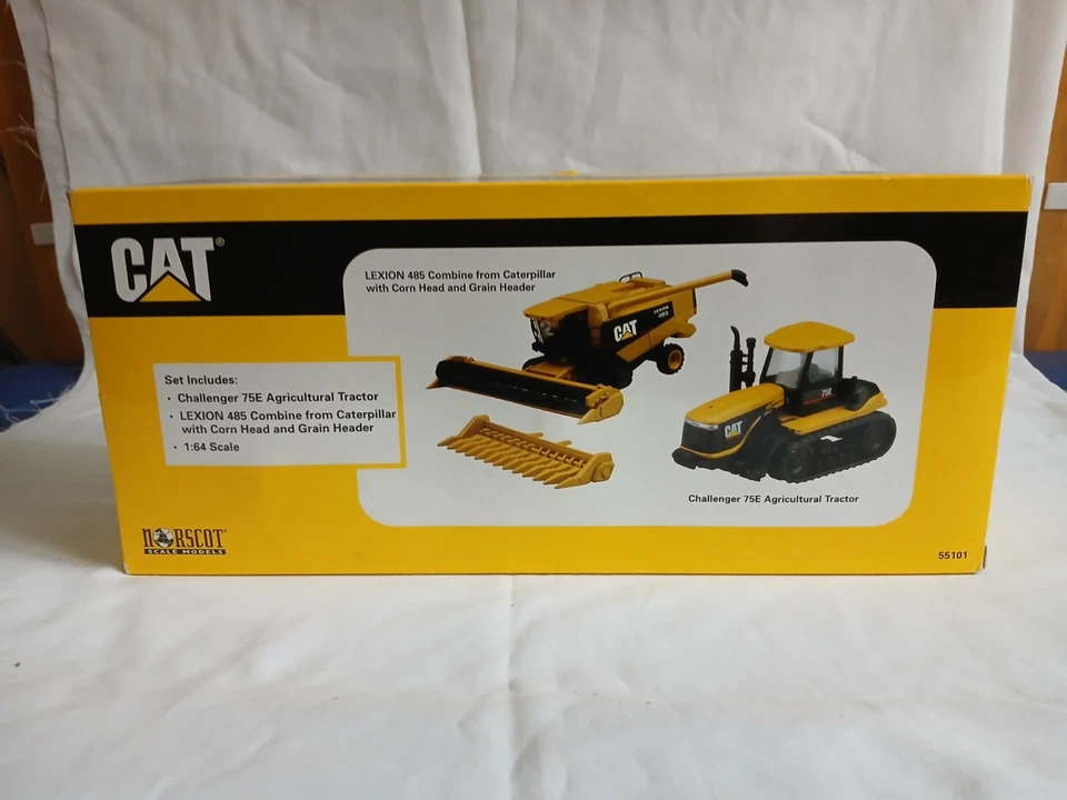 Cat Lexion 485 Combine & Challenger 75E Tractor Farm Set By Norscot 1/64 Scale - Image 3 of 4