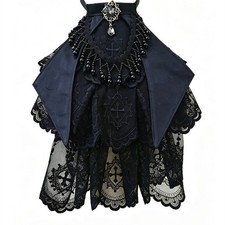 Gothic Lace Jabot Collar, Victorian Fake Collar Choker with Beads, Neck Ruffle