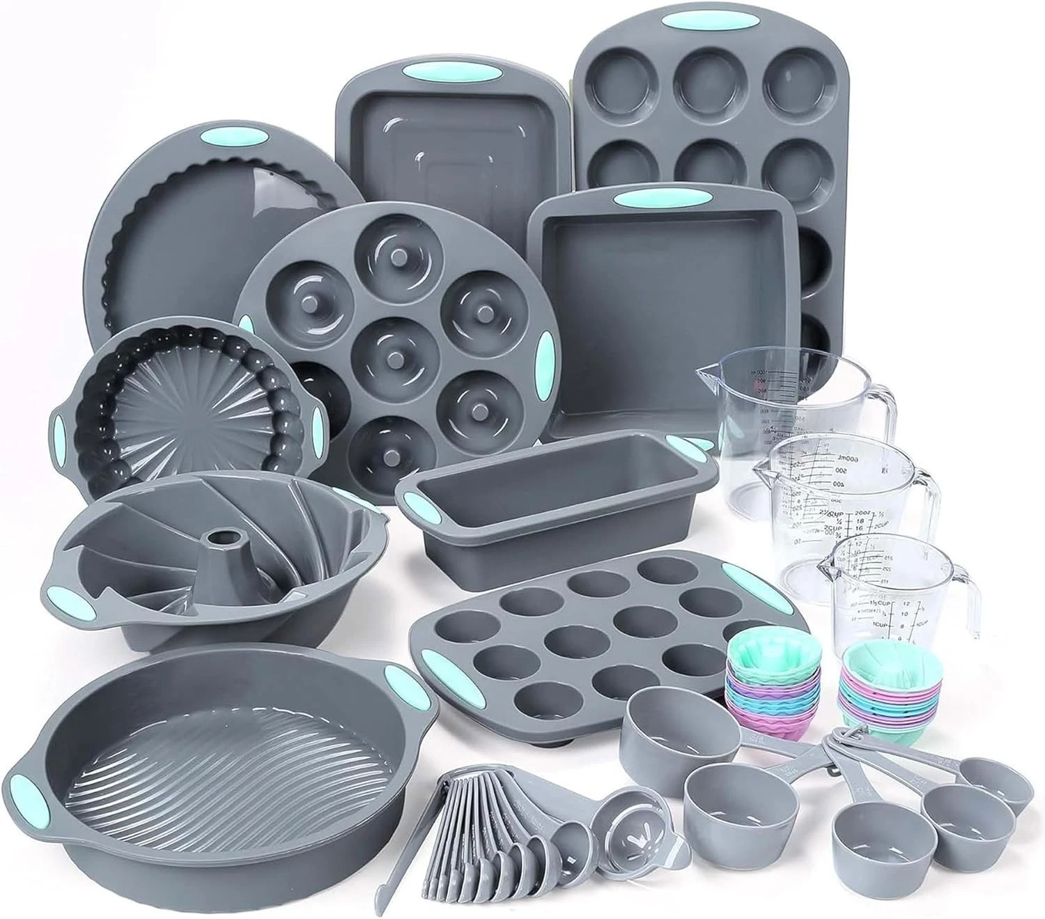 Silicone Baking Pans Set 54 Pieces Non-Stick Cake Molds Loaf Muffin Baking Cup