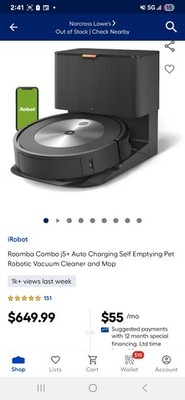 I ROBOT Rumba Combo 5+ Vacuum Robot Cleaner with App Control New Open Box Sealed