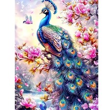 Peacock Diamond Art Kits for Adults, DIY 5D Flower Diamond Painting Kit for Adul