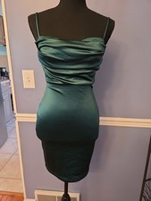 Windsor Satin Emerald Bodycon Short Mini Slip Dress Stretch Size XS