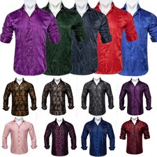 Mens Dress Shirt Long Sleeve Black Blue Paisley Casual Button Down Shirts