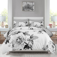 Grey Floral Comforter Set King 7 Pieces Bed in a Bag Botanical Floral Comforter