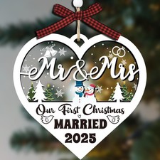 Uflashmi Our First Christmas Married Ornament 2025, Wooden First Year Christm...