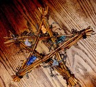Twig STAR WREATH Crystals PENTACLE Adorned 5 wire wrapped CRYSTALS Hanging 13” — photo 1