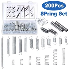 200pc Spring Assortment Set Zinc Plated Steel Compression & Extension Carburetor