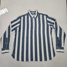 SuitSupply Shirt Men 45 46 17 3/4 18 Slim White Blue Stripe Cotton Linen Button