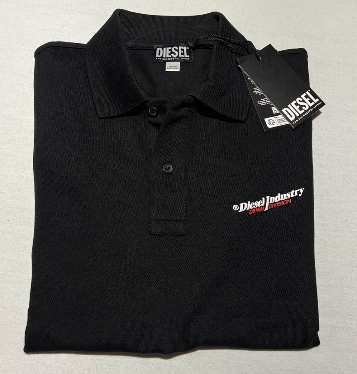 Diesel Industry Denim Division Polo Shirt Mens L Cotton Black New