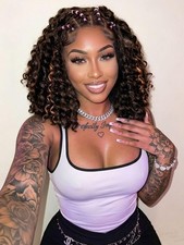 13X4 Braided Wigs for Black Women Highlight Brown Curly Lace Front Wig