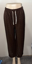 Women  s Black Glitter Jogger Pants Size S Elastic Waist Drawstring Tapered