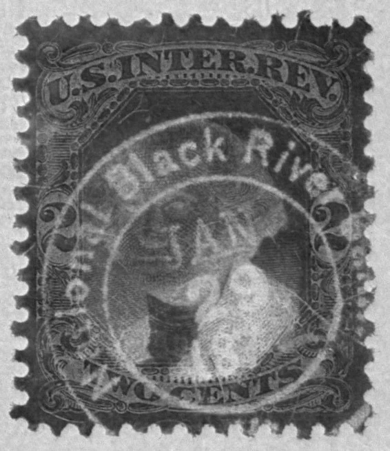 US BOB SC#R104 2c DOUBLE CIRCLE HAND STAMPED  NATIONAL BLACK RIVER BANK USED - Image 2 of 4