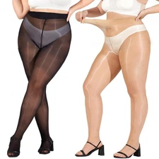 Plus Size Ultra-Shiny Sheer Pantyhose Glossy Smooth Stocking Tights for Women
