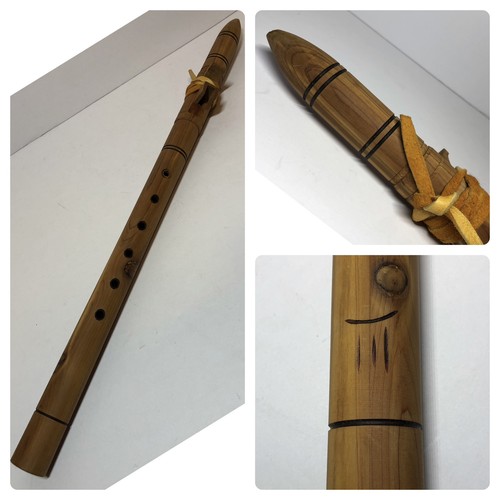 George Taylor Native American Wood Carved Flute 20” Instrument Brown Leather