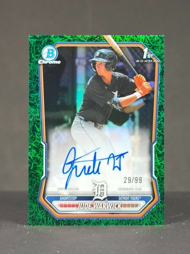 Jude Warwick 2026 Bowman Chrome 1st Green Grass /99 Refractor AUTO Tigers