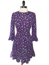 ELIZA J Size 8 A-Line Dress Purple Blue Floral 3/4 Sleeve