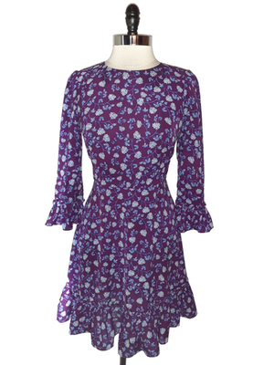 ELIZA J Size 8 A-Line Dress Purple Blue Floral 3/4 Sleeve | eBay